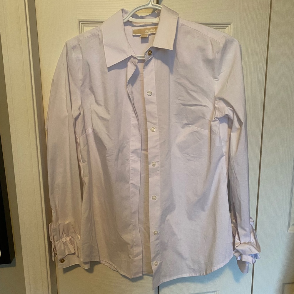 NWOT Michael Kors white blouse, with ruffle sleeves, size Small